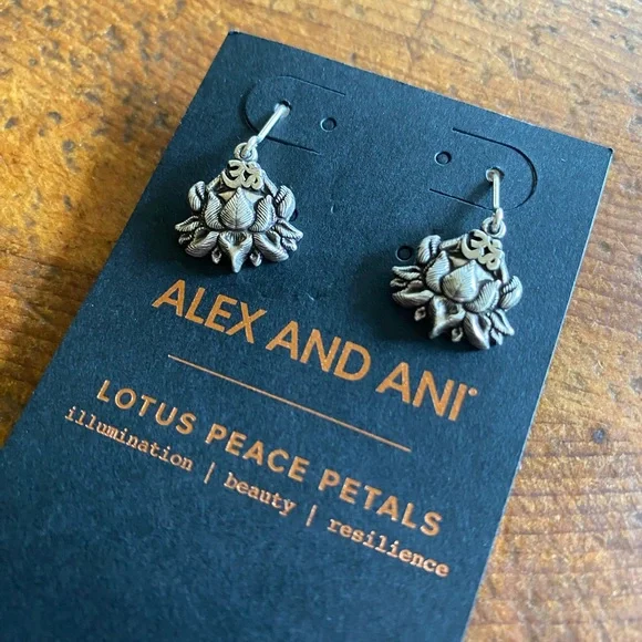Alex and Ani Lotus Peace Petals Silver Pewter Color Earrings - Picture 9 of 10